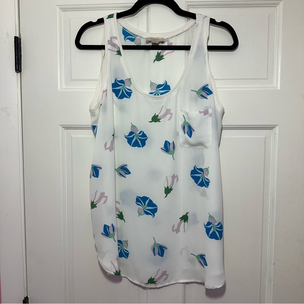 LOFT White Sleeveless Floral Top